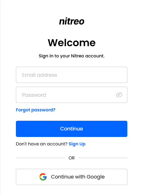 Nitro sign in page